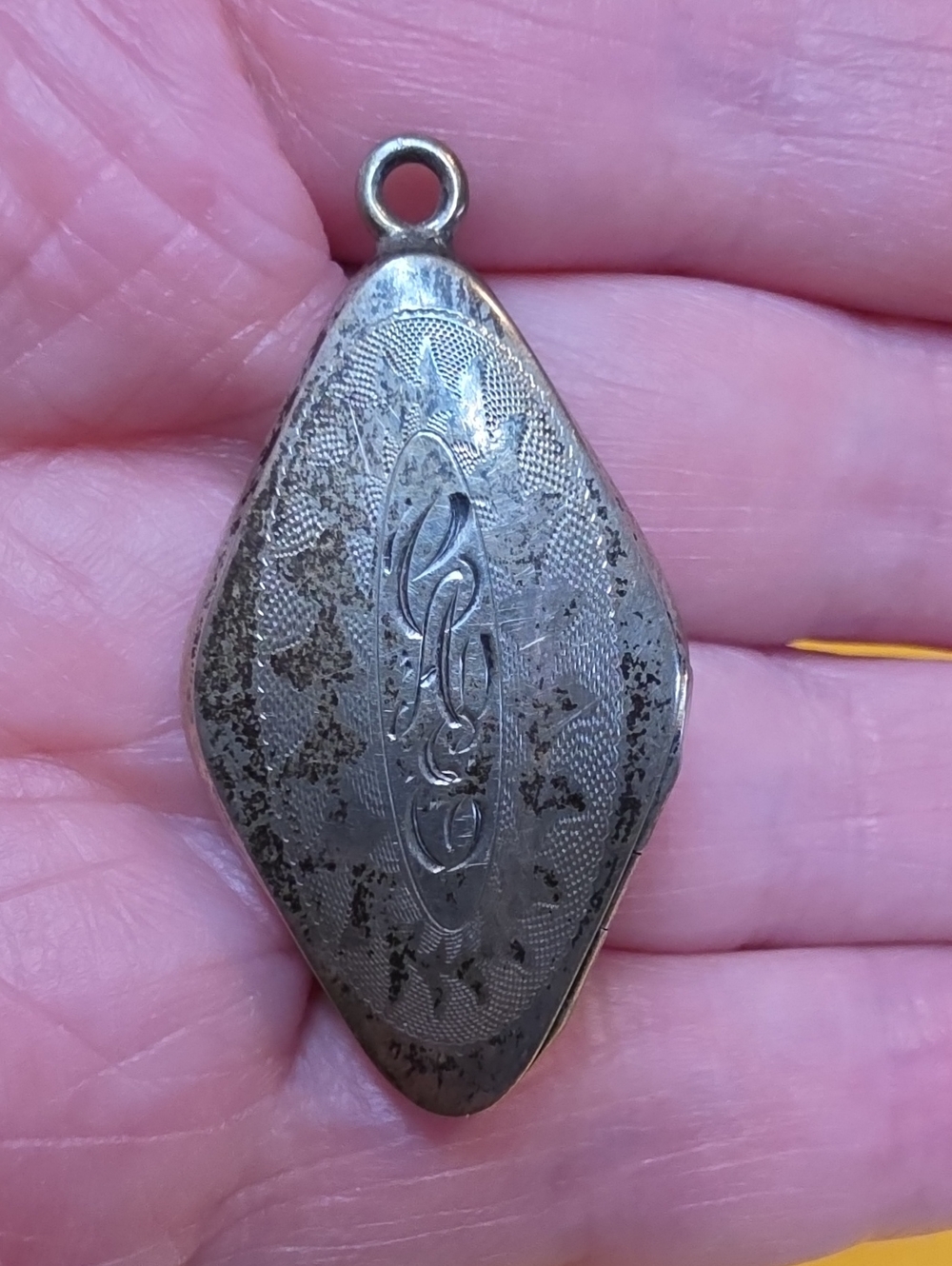 Antique Bliss Brothers Sterling Silver Diamond Locket Pendant Engraved Vintage